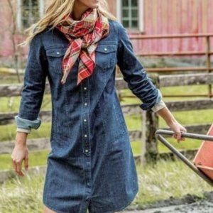 Duluth Trading Company Dark Denim Pearl Snap Button Shirt Dress Size Sma…